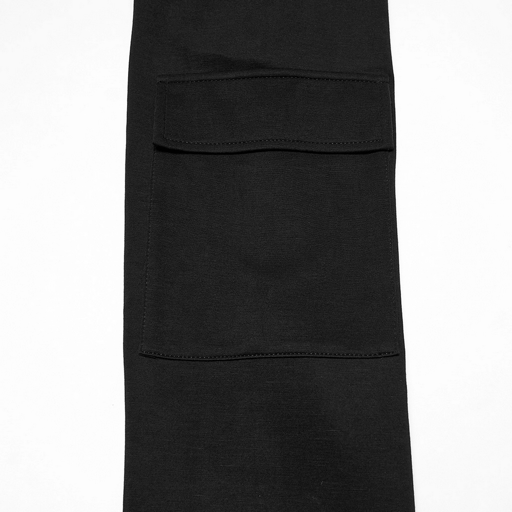 Men's Black Gothic Long-Sleeved Top with Mesh Panels featuring a utility arm pocket for a bold look.