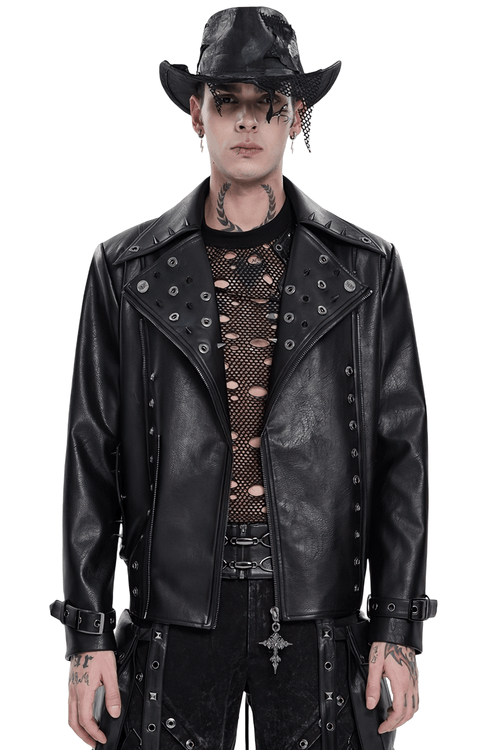 Men's Black Gothic Punk Biker Jacket with Spikes