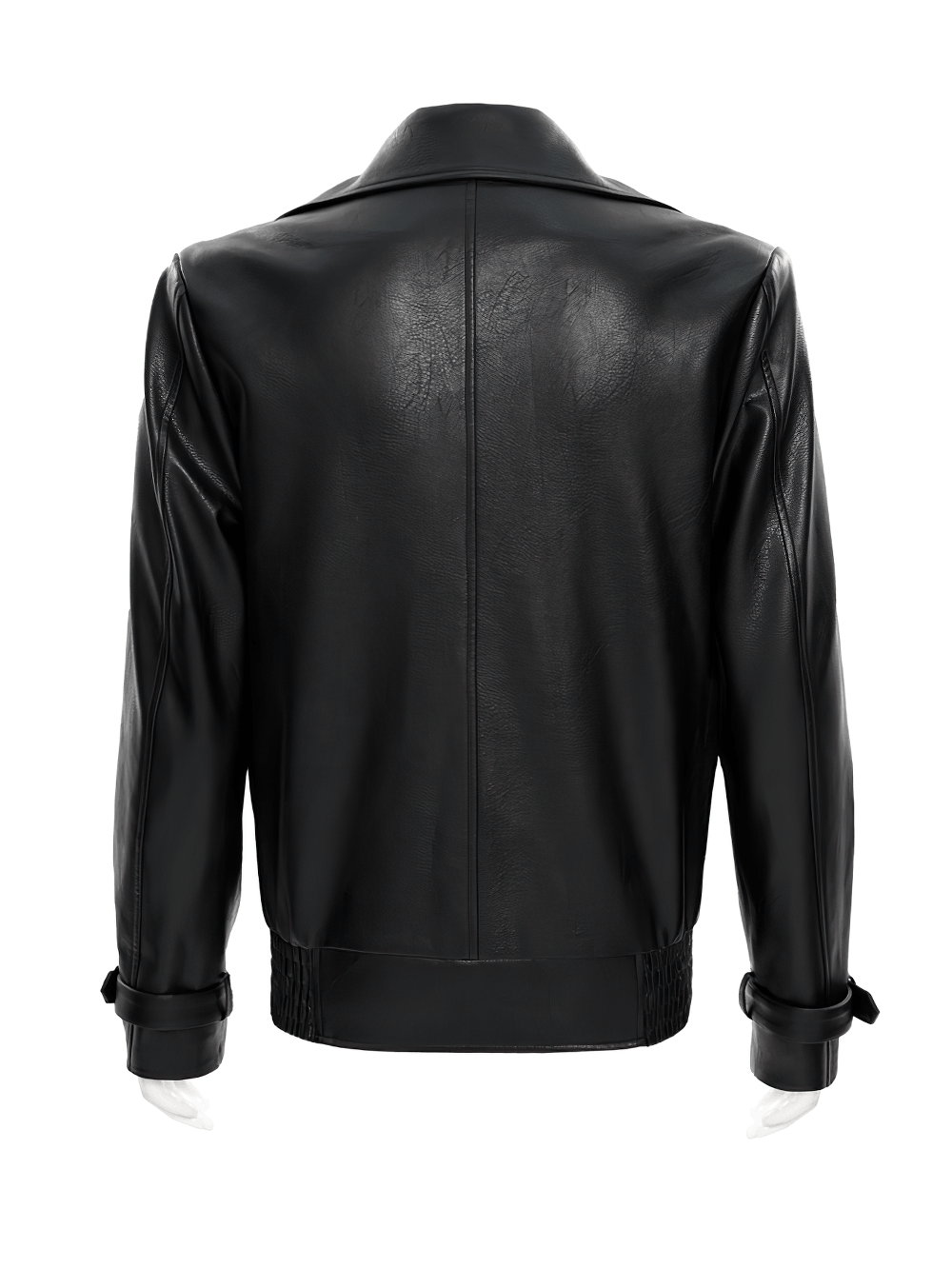 Men's Black Gothic Punk Biker Jacket with Spikes - back view showcasing sleek leather design