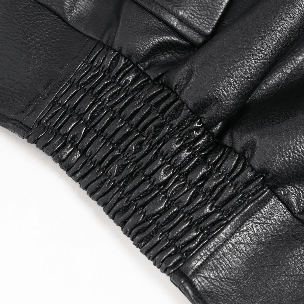 Men's Black Gothic Punk Biker Jacket with Spikes close-up of elastic cuff detail