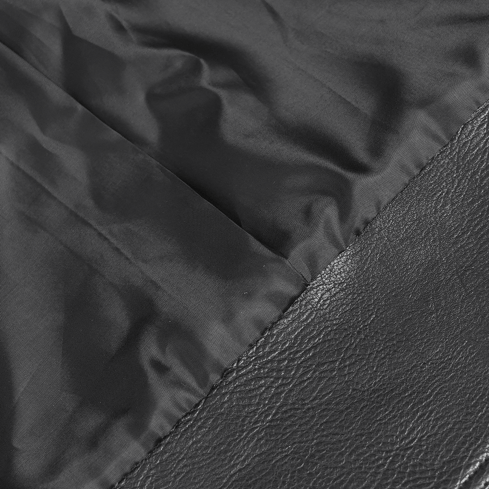 Men's Black Gothic Punk Biker Jacket with Spikes interior fabric showing the leather-look texture.