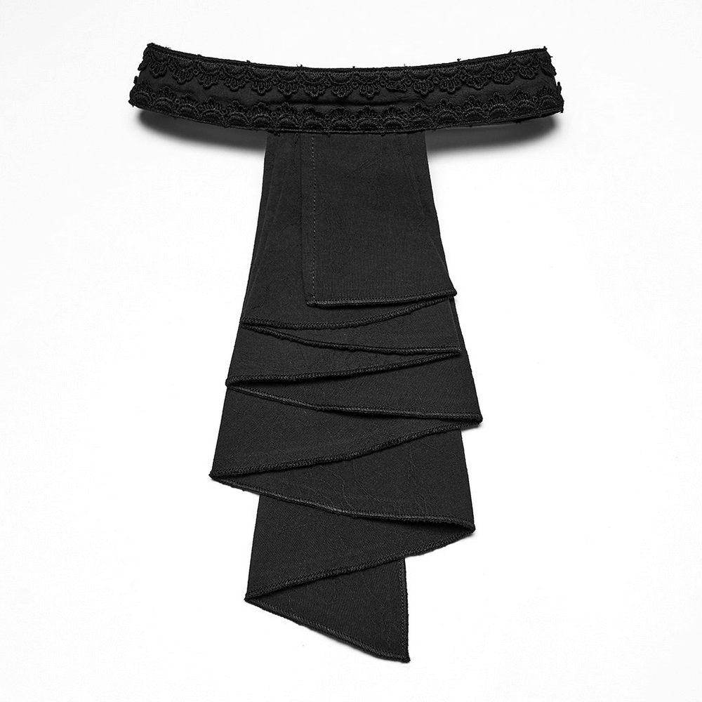 Men's Black Jacquard Long-Sleeved Shirt in Gothic Style detachable layered-look collar with lace detailing.