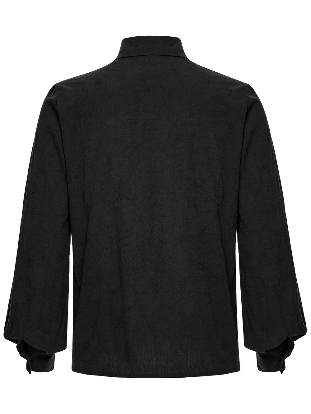 Men's Black Jacquard Long-Sleeved Shirt in Gothic Style, showcasing the back view with a sleek design.