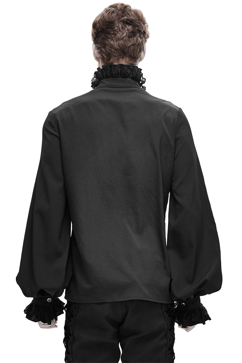 Men's Black Long Sleeve Shirt in Gothic Style / Vintage Male Shirt with Lace on Collar and Cuffs - HARD'N'HEAVY