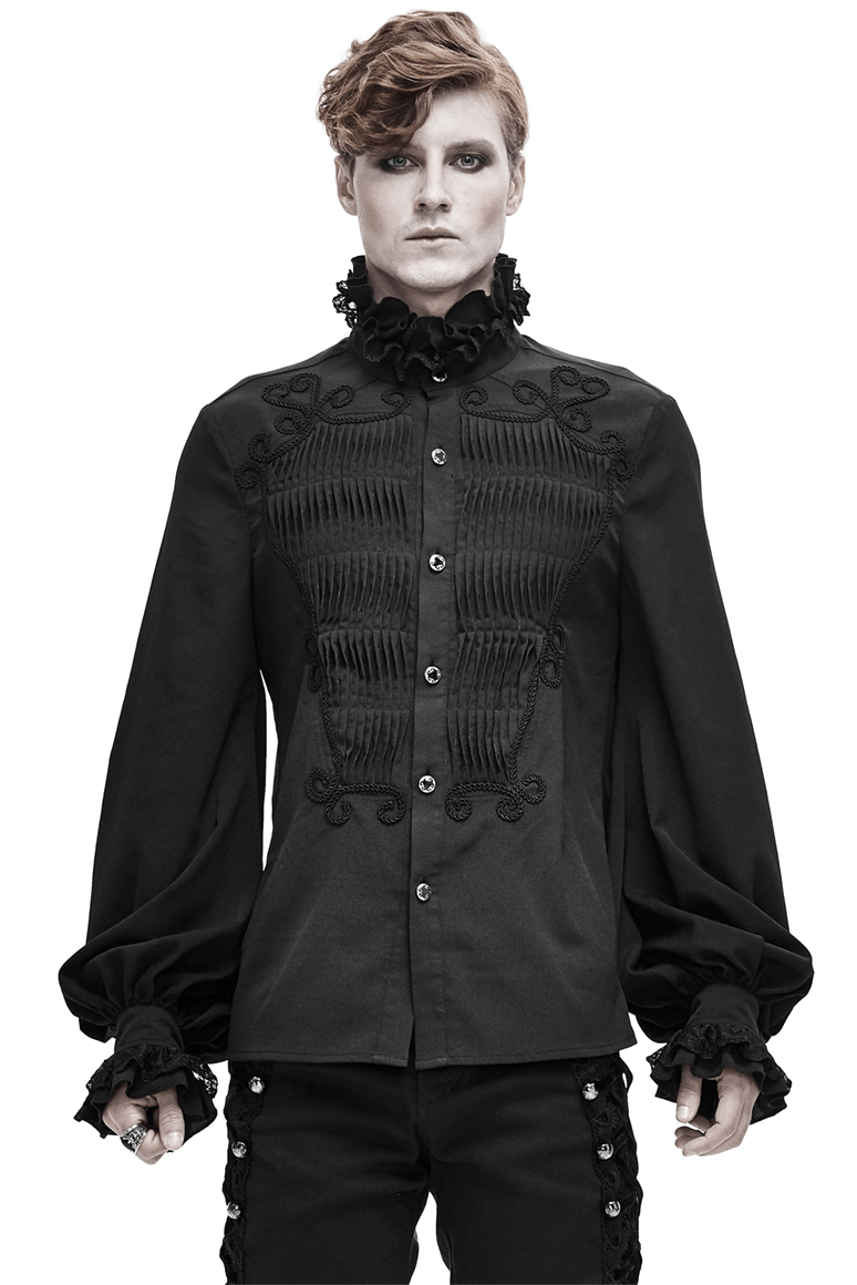 Men's Black Long Sleeve Shirt in Gothic Style / Vintage Male Shirt with Lace on Collar and Cuffs - HARD'N'HEAVY