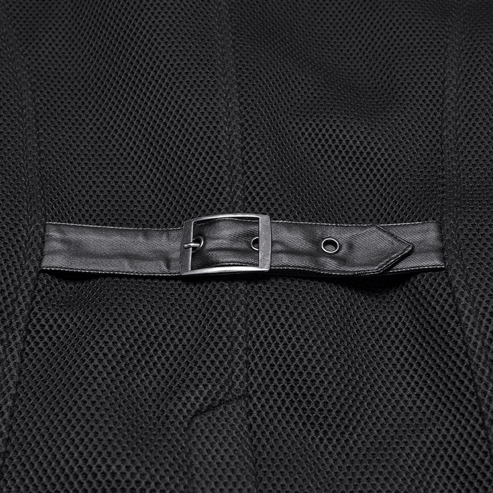Men's Black Mesh Punk Vest with Buckle Straps