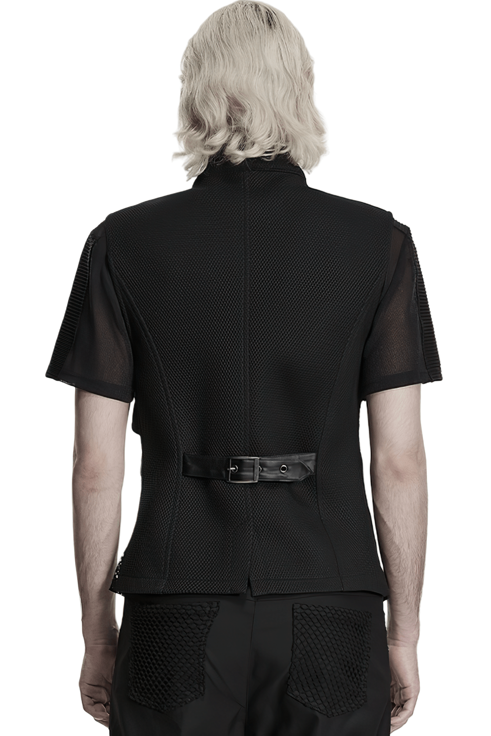 Men's Black Mesh Punk Vest with Buckle Straps