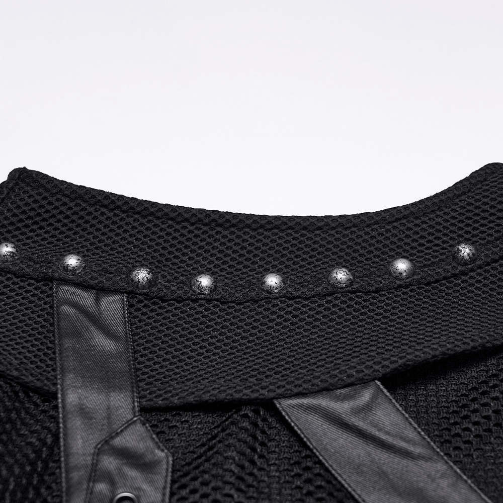 Men's Black Mesh Punk Vest with Buckle Straps