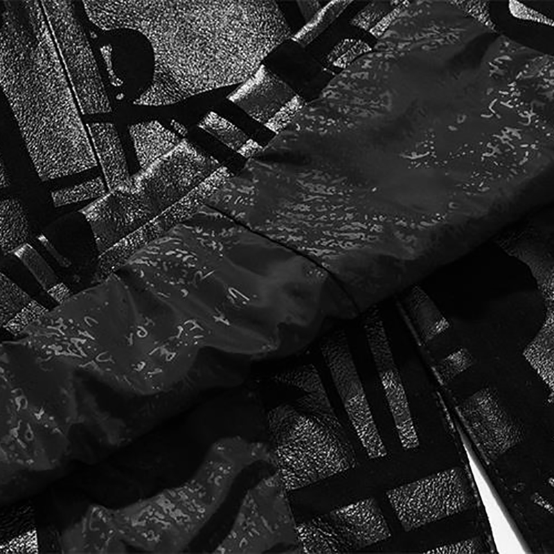 Men's Black Natural Leather trench coat with Print / Casual Autumn fitted outerwear of sheepskin - HARD'N'HEAVY