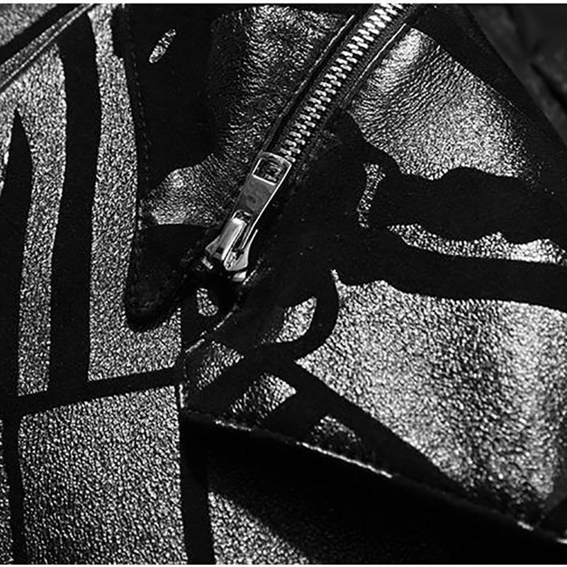 Men's Black Natural Leather trench coat with Print / Casual Autumn fitted outerwear of sheepskin - HARD'N'HEAVY