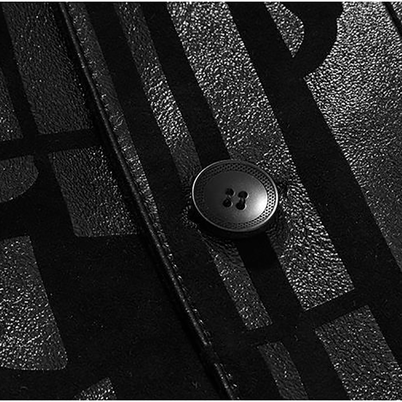 Men's Black Natural Leather trench coat with Print / Casual Autumn fitted outerwear of sheepskin - HARD'N'HEAVY