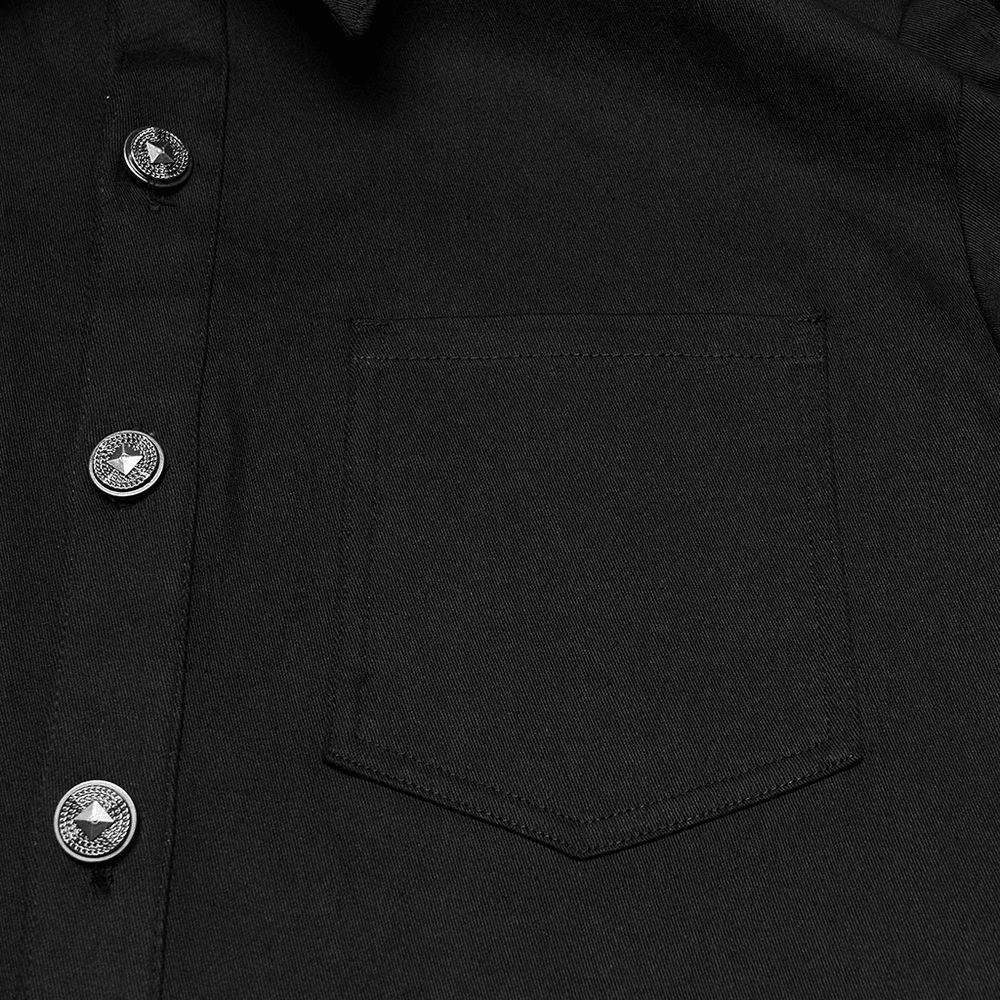 Herren Punk-Hemd in Schwarz mit Schulter-Nieten und Knöpfen