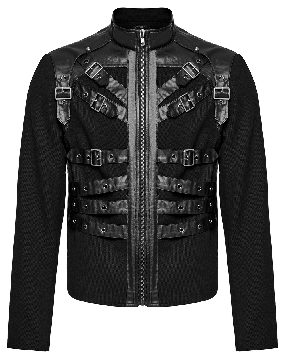 Men's Black Punk Jacket with Buckles and Zipper
