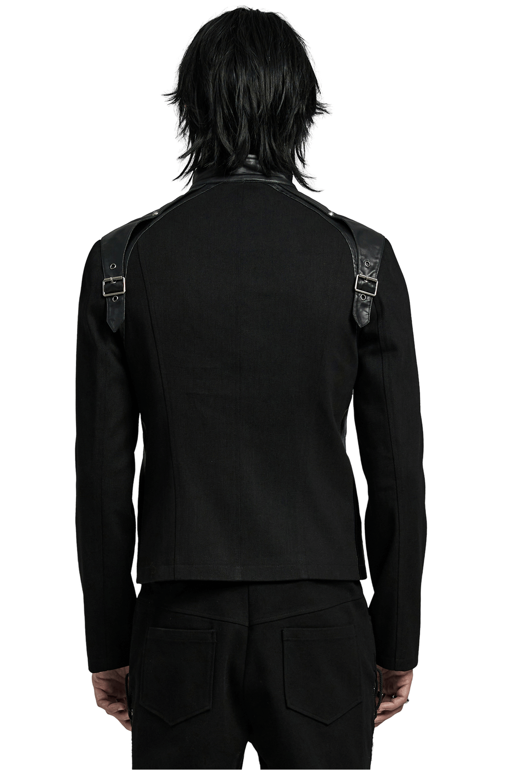 Men's Black Punk Jacket with Buckles and Zipper