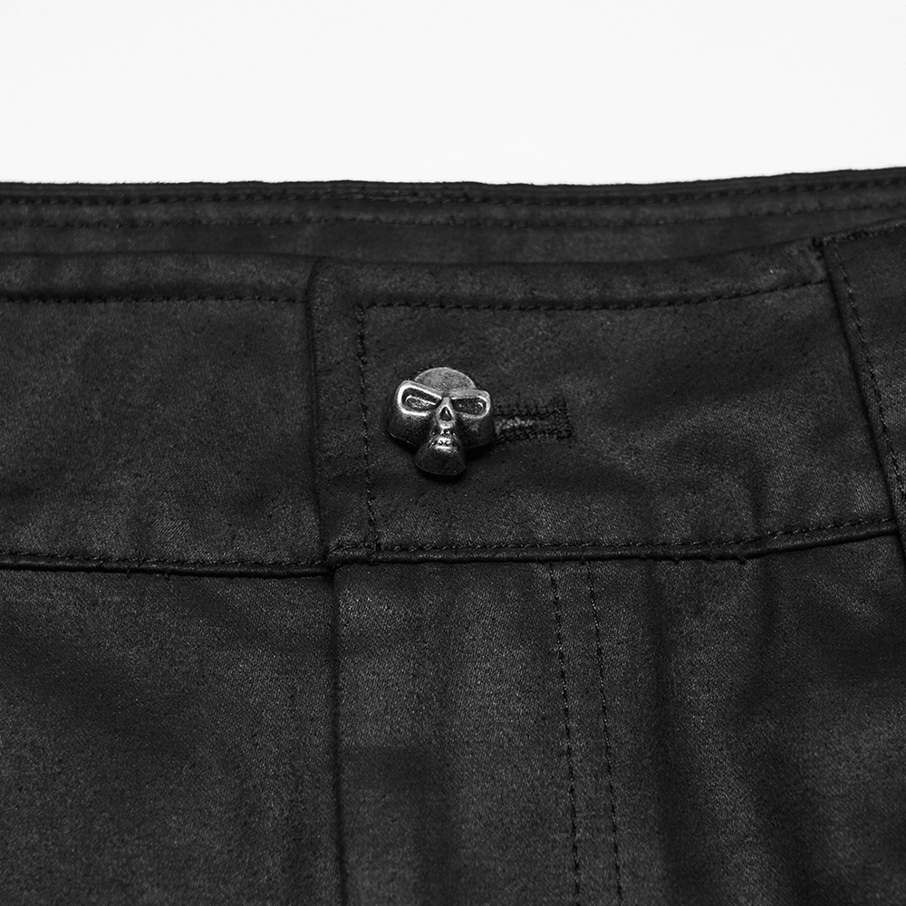 Men's Black Punk Mesh Panel Shorts with Studs featuring a skull accent on the waistband.