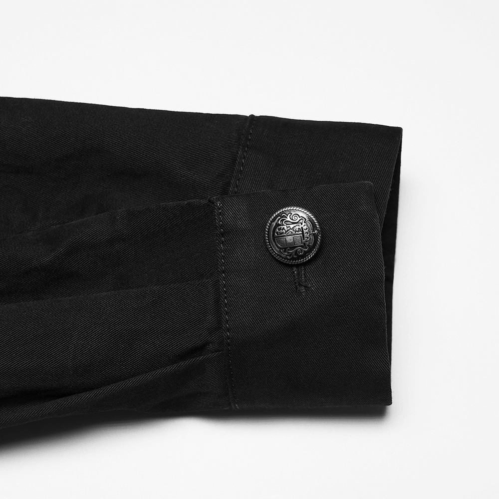 Men's Black Punk Workwear Shirt with Zip Pockets cuff detail featuring button closure.
