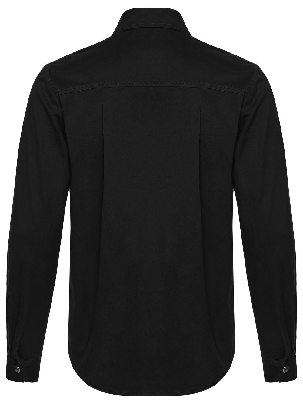 Men's Black Punk Workwear Shirt with Zip Pockets - Back view showcasing the sleek design and pointed collar.