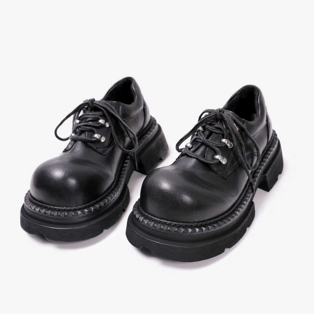 Zapatos derby negros para hombre con puntera redondeada y plataforma gruesa