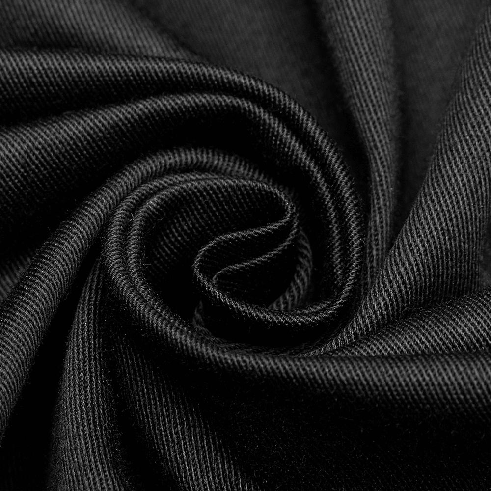 close-up of black micro elastic woven fabric, showcasing its smooth texture and durability for stylish punk clothing.