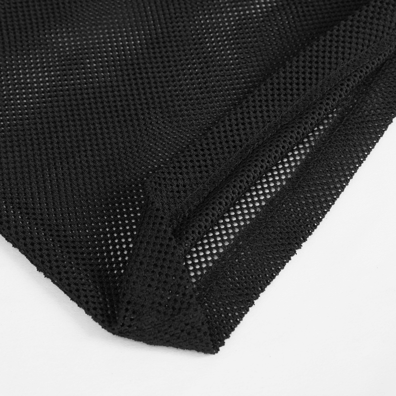 Close-up of men's black sleeveless mesh fabric, perfect for a gothic style tank top.