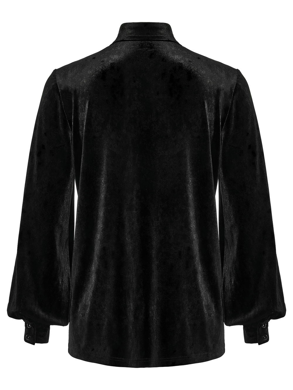Men's Black Velvet Long-Sleeved Shirt with Gothic Style showcasing elegant back design with soft draping effect.