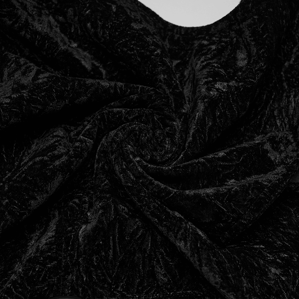 Men's Black Victorian Velvet V-Neck Waistcoat fabric showing luxurious dark luster and unique texture.
