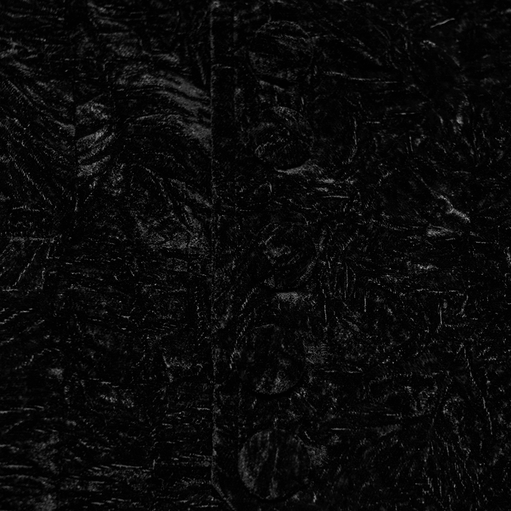 Close-up of dark-patterned fabric showcasing the texture of Men's Black Victorian Velvet V-Neck Waistcoat.