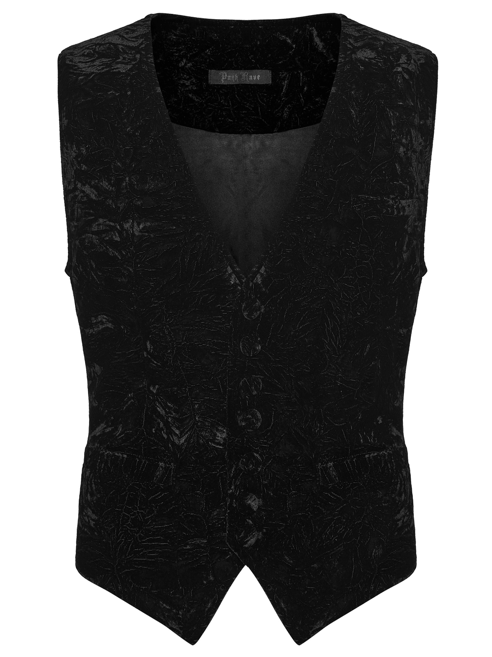 Men's Black Victorian Velvet V-Neck Waistcoat in luxurious dark velvet with a deep V-neck and button closure.