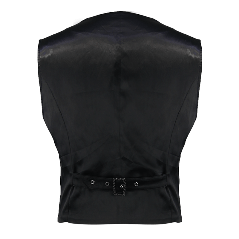 Men's Black Waistcoat With Tapestry Damask Pattern / Gothic Waistcoats with Buckle belt back - HARD'N'HEAVY