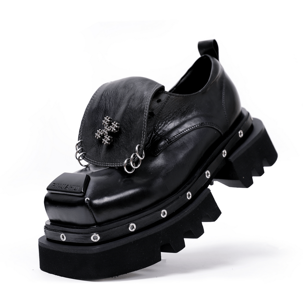 Men's Bold Leather Platform Shoes with Metal Rings