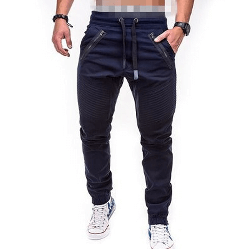 Men's casual joggers pants in navy blue with multi-pocket design and stylish fit, perfect for everyday wear.