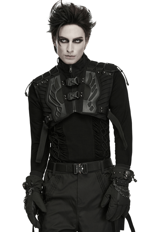Gilet court pour homme à col montant avec boucles et empiècements