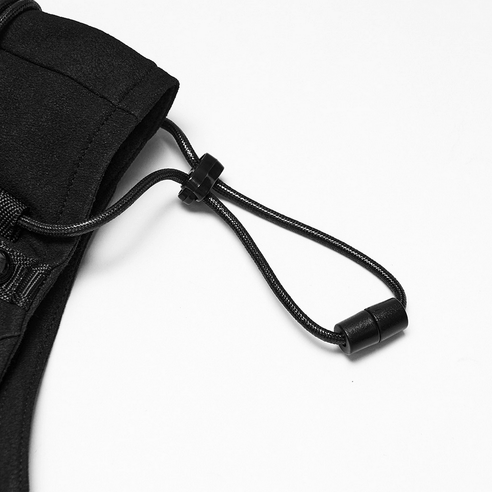 Men's Cropped High Collar Vest with Buckles and Panels, adjustable back lacing on black techwear vest