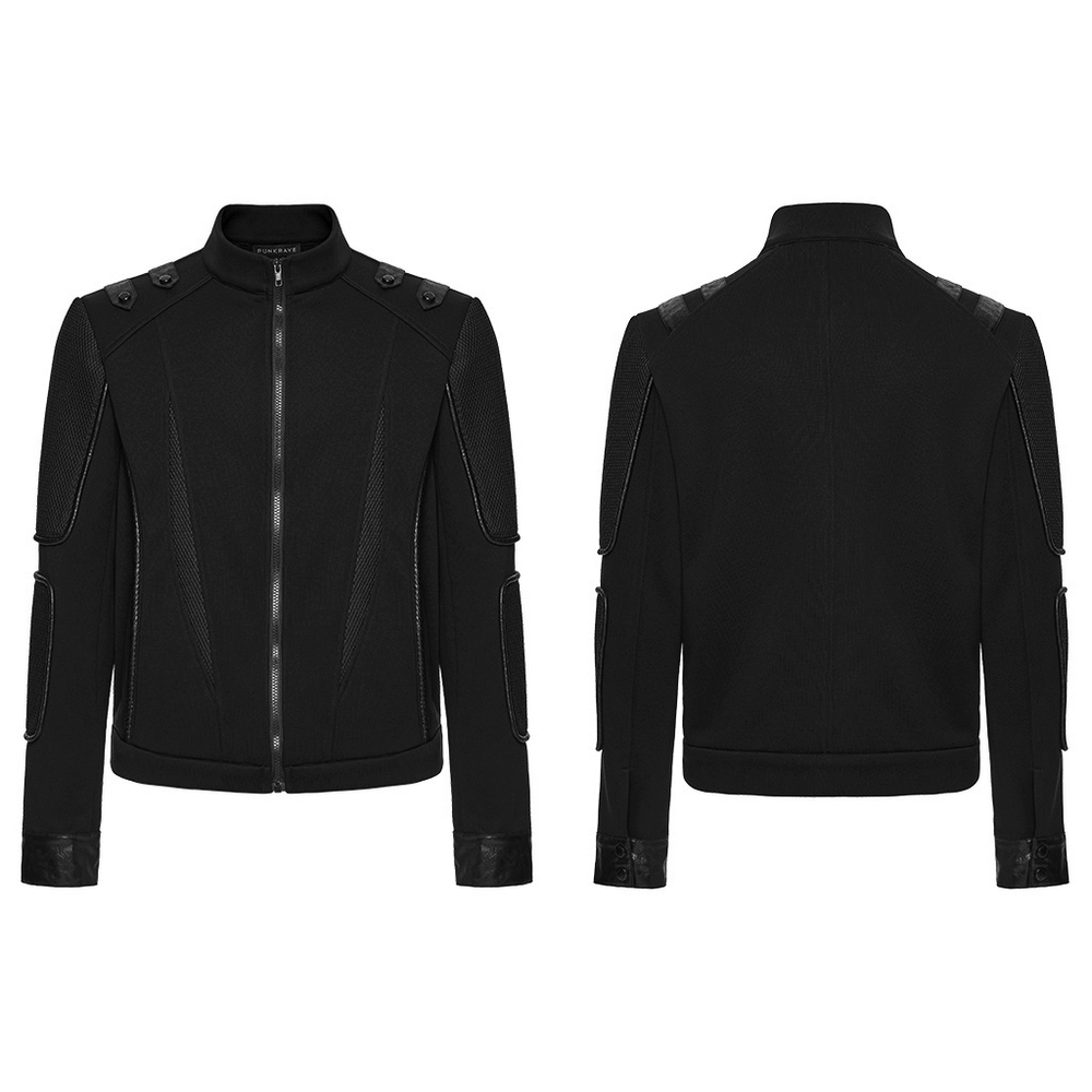 Men's Cyberpunk Fleece and Mesh Jacket with Panel Details showcasing stylish spliced panels and futuristic accents.