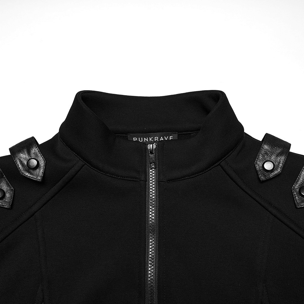 Men's Cyberpunk Fleece and Mesh Jacket with Panel Details showcasing collar and shoulder accents.