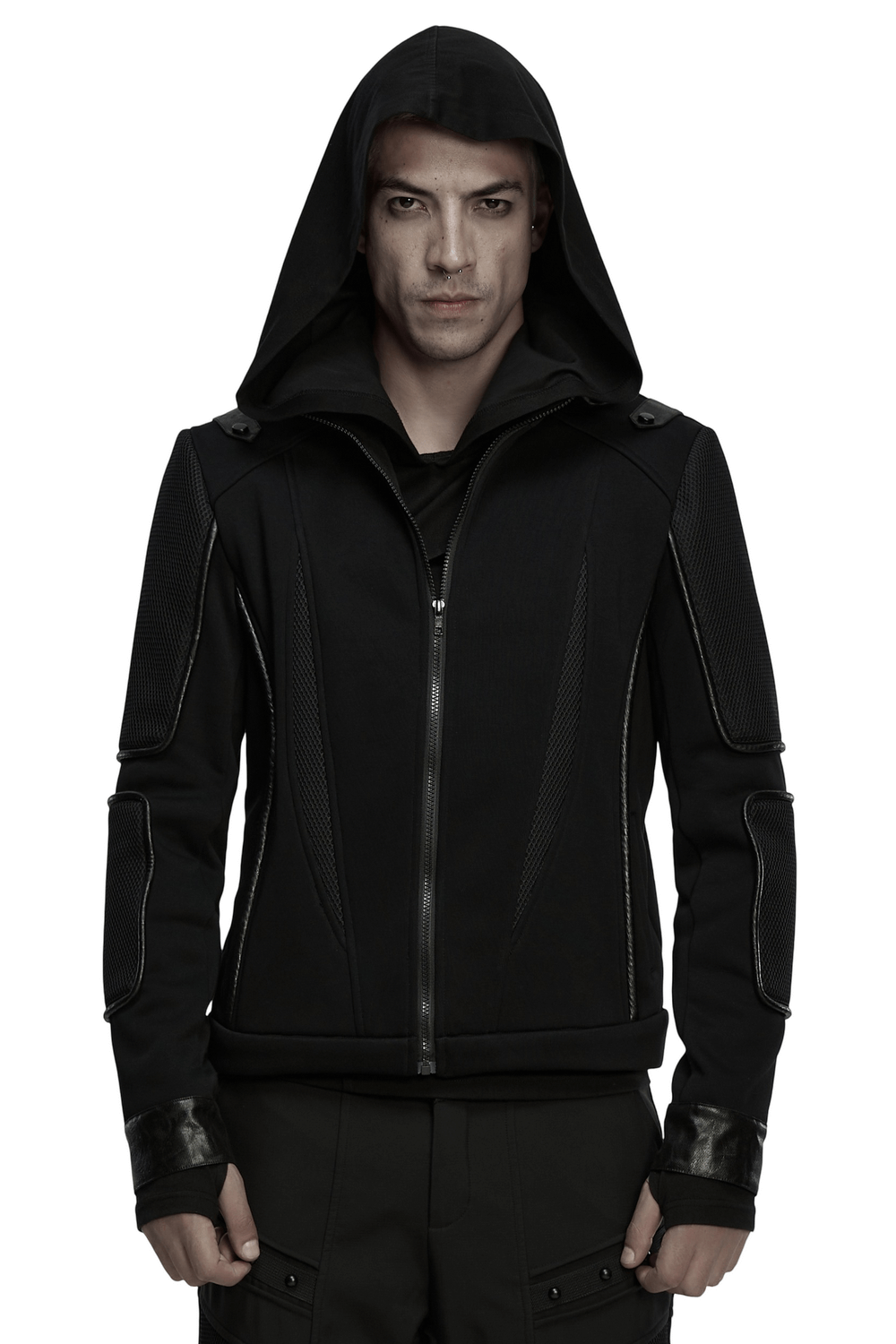 Men's Cyberpunk Fleece and Mesh Jacket with Panel Details showcasing a sleek design and modern styling.