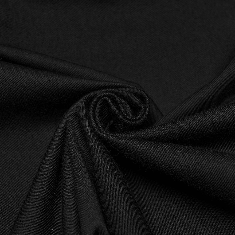 Close-up of fabric for Men's Cyberpunk Hooded Top with 3D Panel Design, showcasing sleek black texture.
