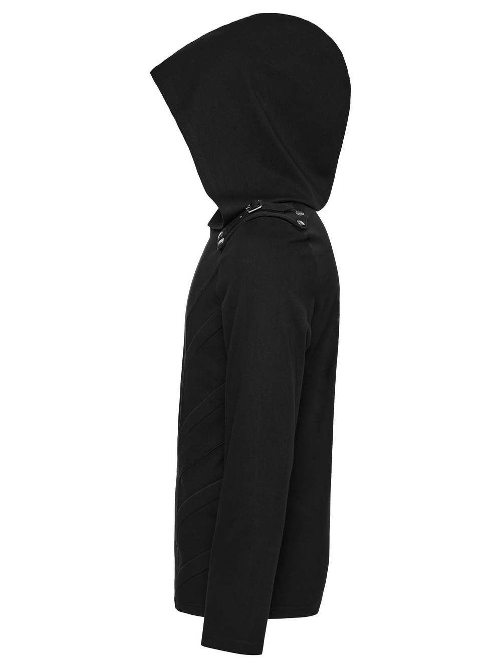 Men's Cyberpunk Hooded Top with 3D Panel Design showcasing stylish shoulder straps and a hood in black.