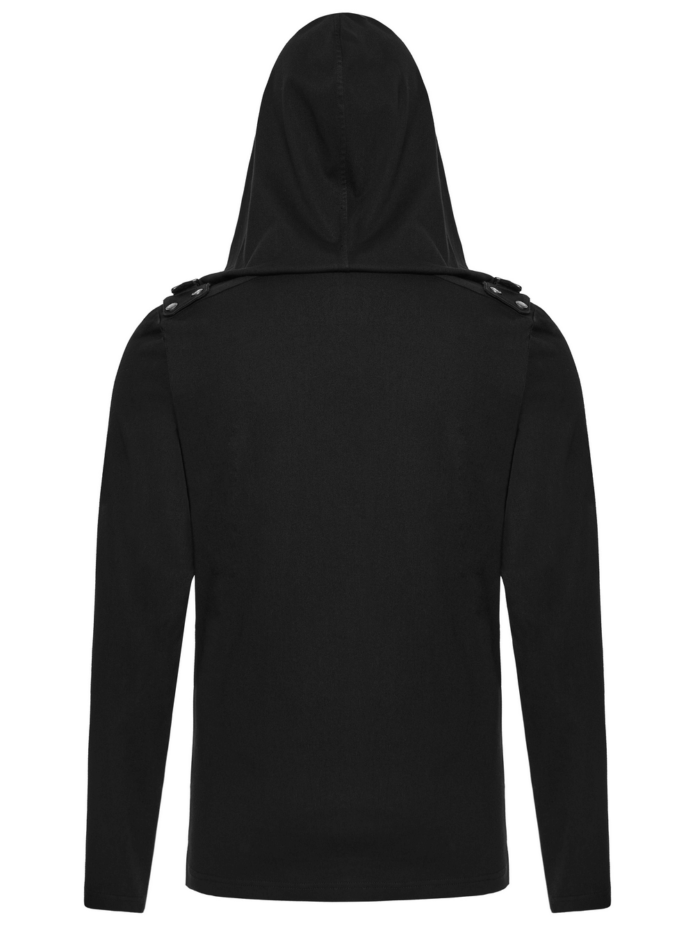 Men's Cyberpunk Hooded Top with 3D Panel Design, showcasing the back view with hood and decorative shoulder straps.