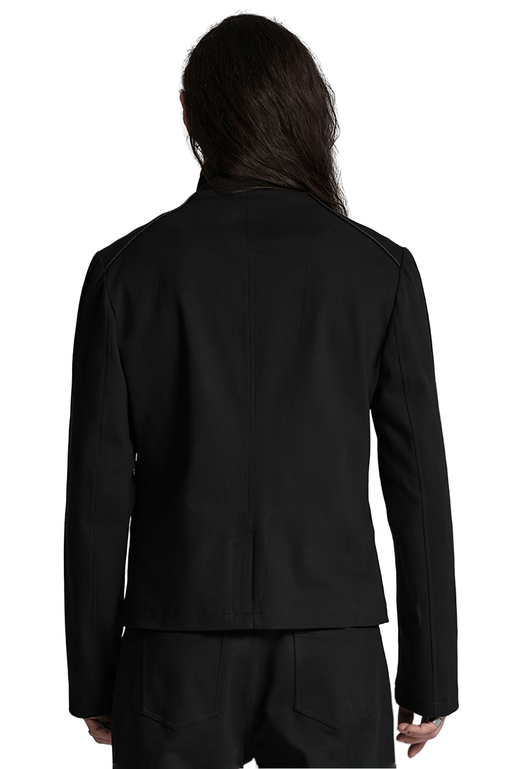 Back view of Men's Cyberpunk Jacket showcasing sleek design and structured silhouette. Perfect for a bold style statement.