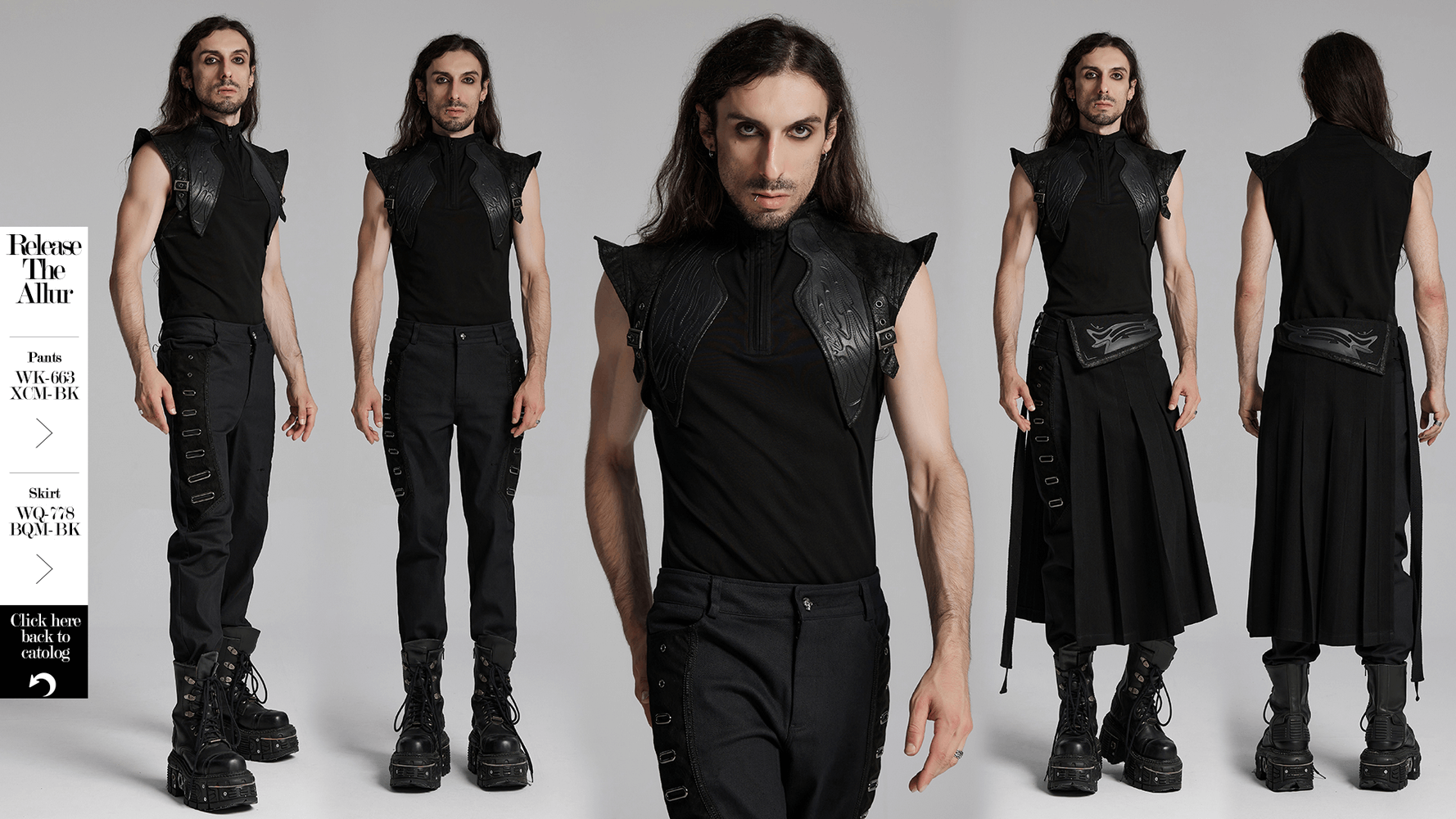 Men's cyberpunk sleeveless top with leather armor detail, showcasing a bold, futuristic aesthetic and layered styles.