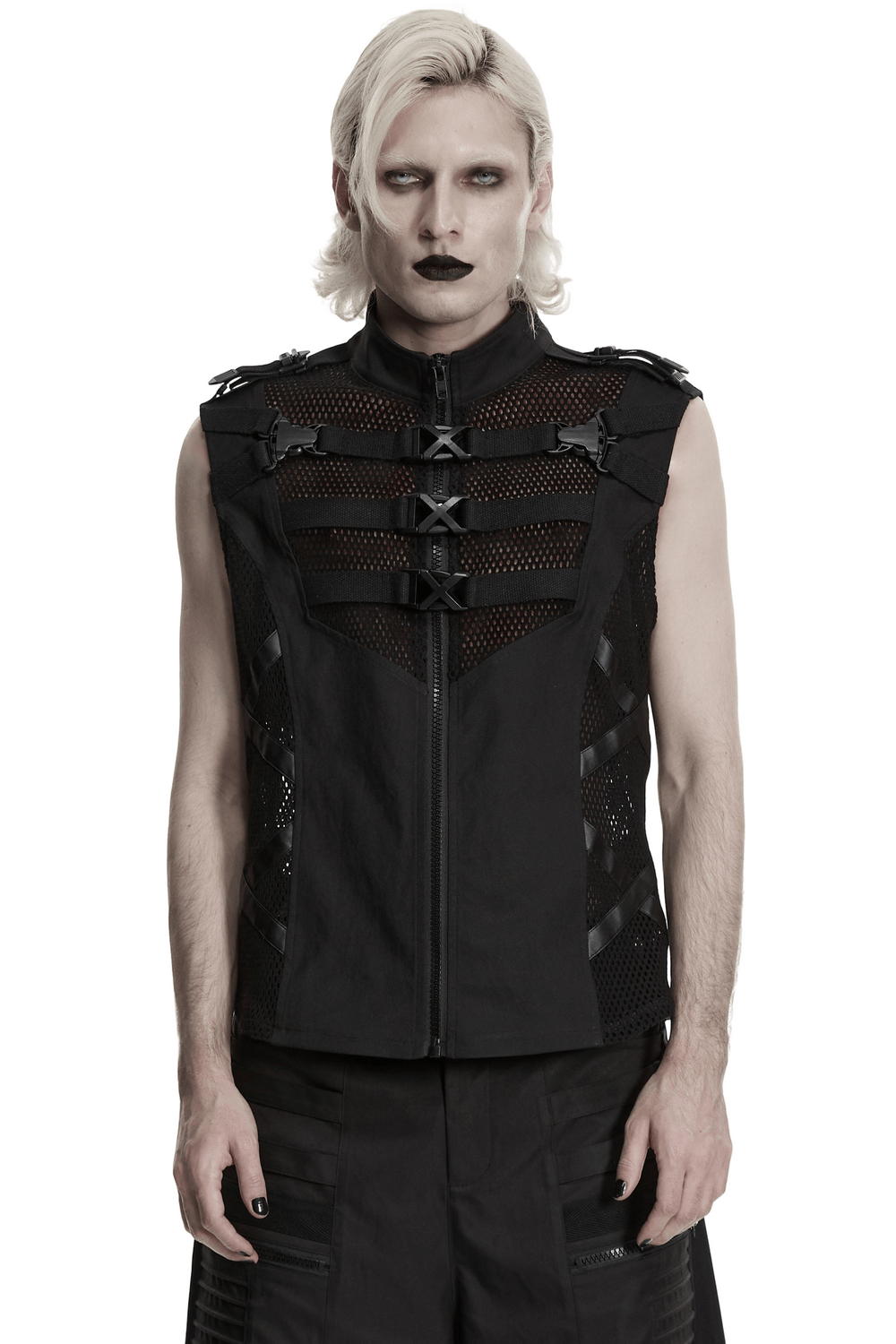 Men's Cyberpunk Tactical Mesh Utility Vest with Buckles