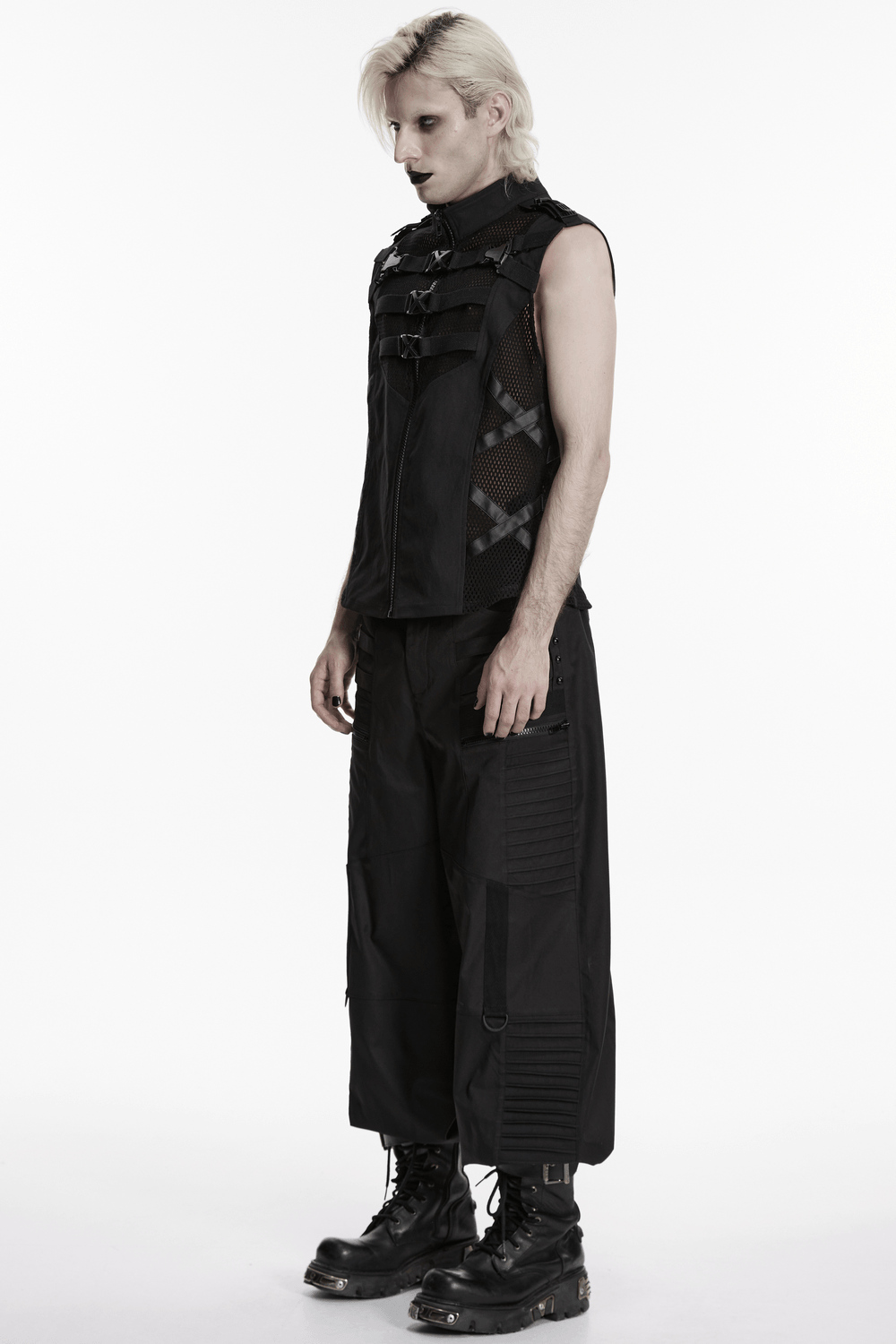 Men's Cyberpunk Tactical Mesh Utility Vest with Buckles