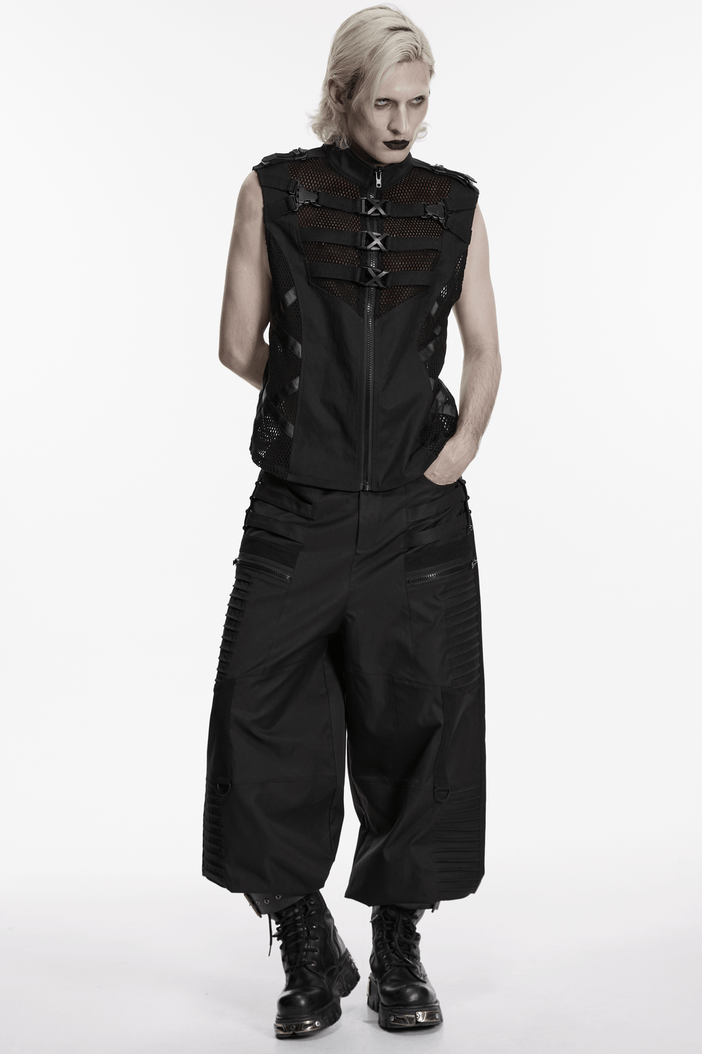 Men's Cyberpunk Tactical Mesh Utility Vest with Buckles