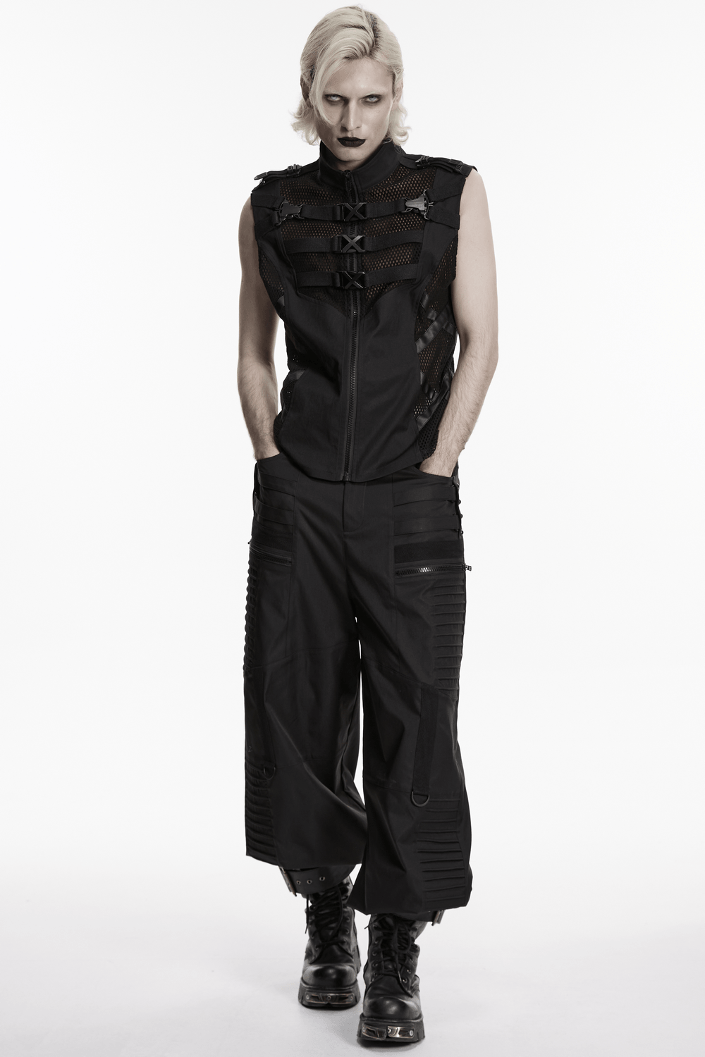 Men's Cyberpunk Tactical Mesh Utility Vest with Buckles