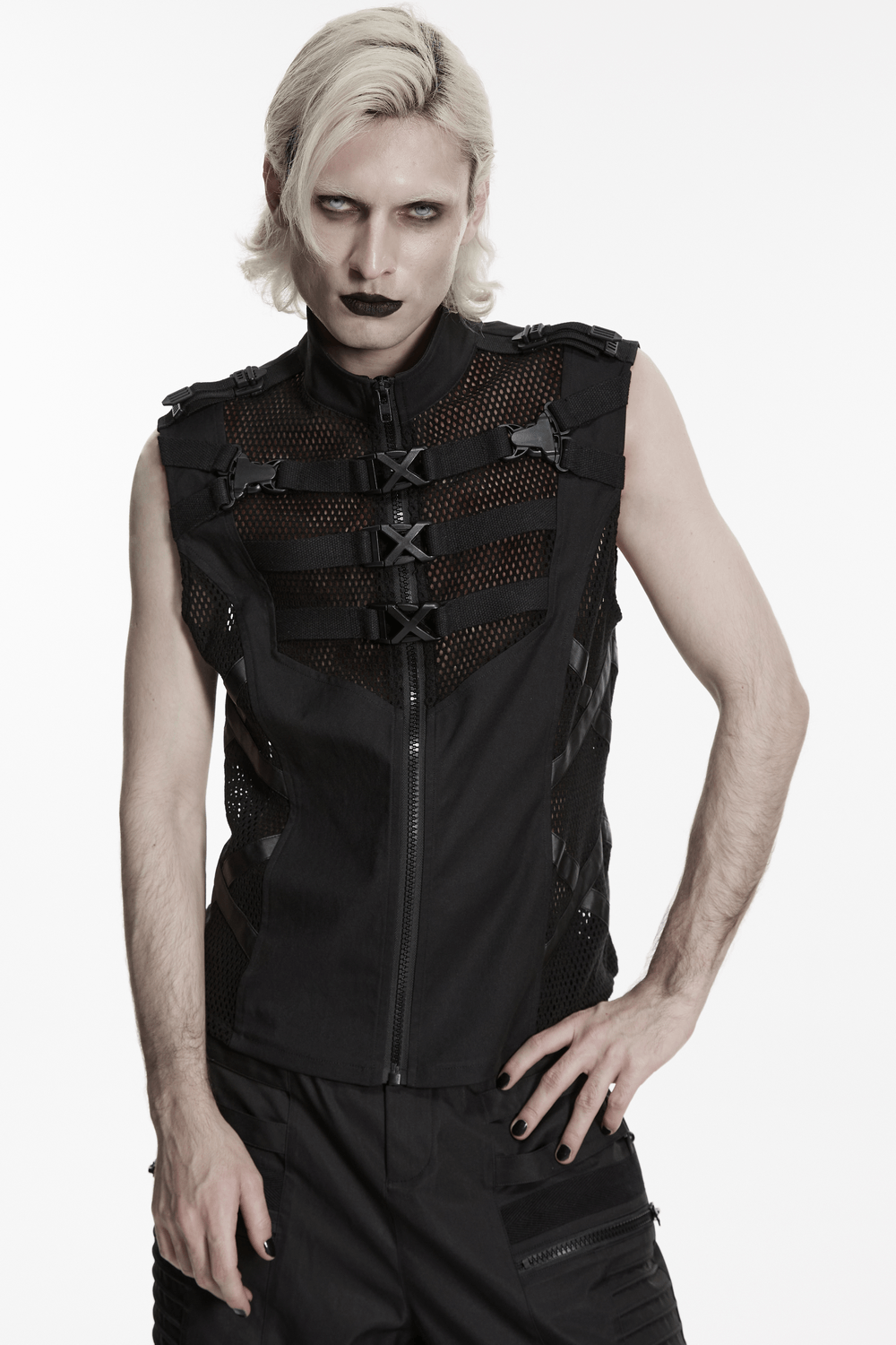 Men's Cyberpunk Tactical Mesh Utility Vest with Buckles