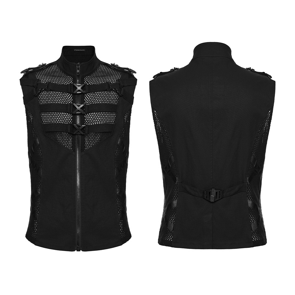 Men's Cyberpunk Tactical Mesh Utility Vest with Buckles