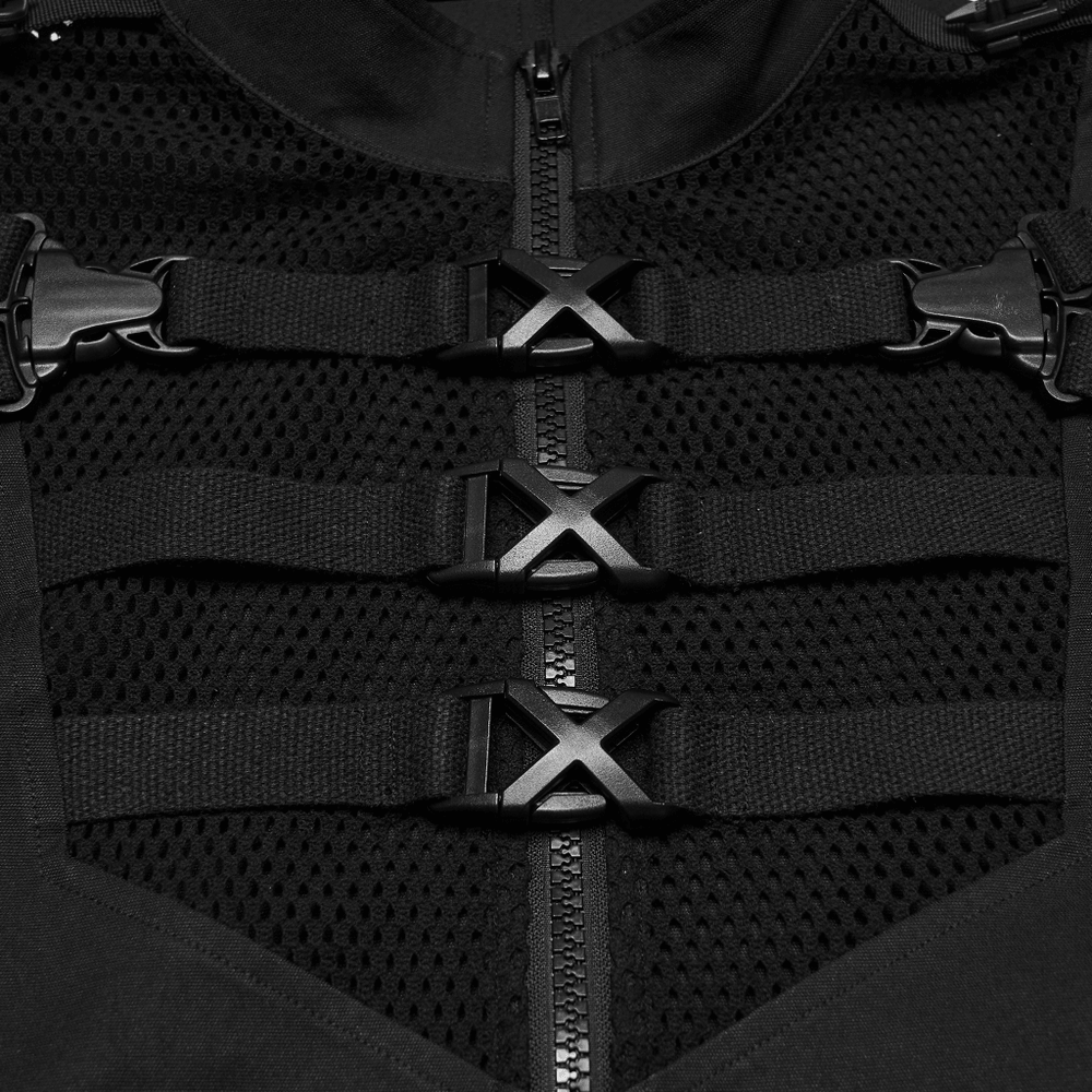 Men's Cyberpunk Tactical Mesh Utility Vest with Buckles