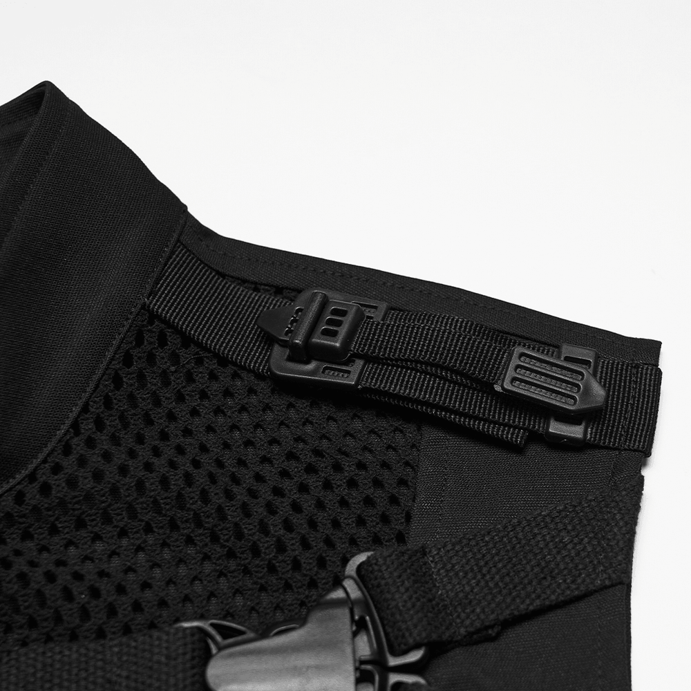 Men's Cyberpunk Tactical Mesh Utility Vest with Buckles
