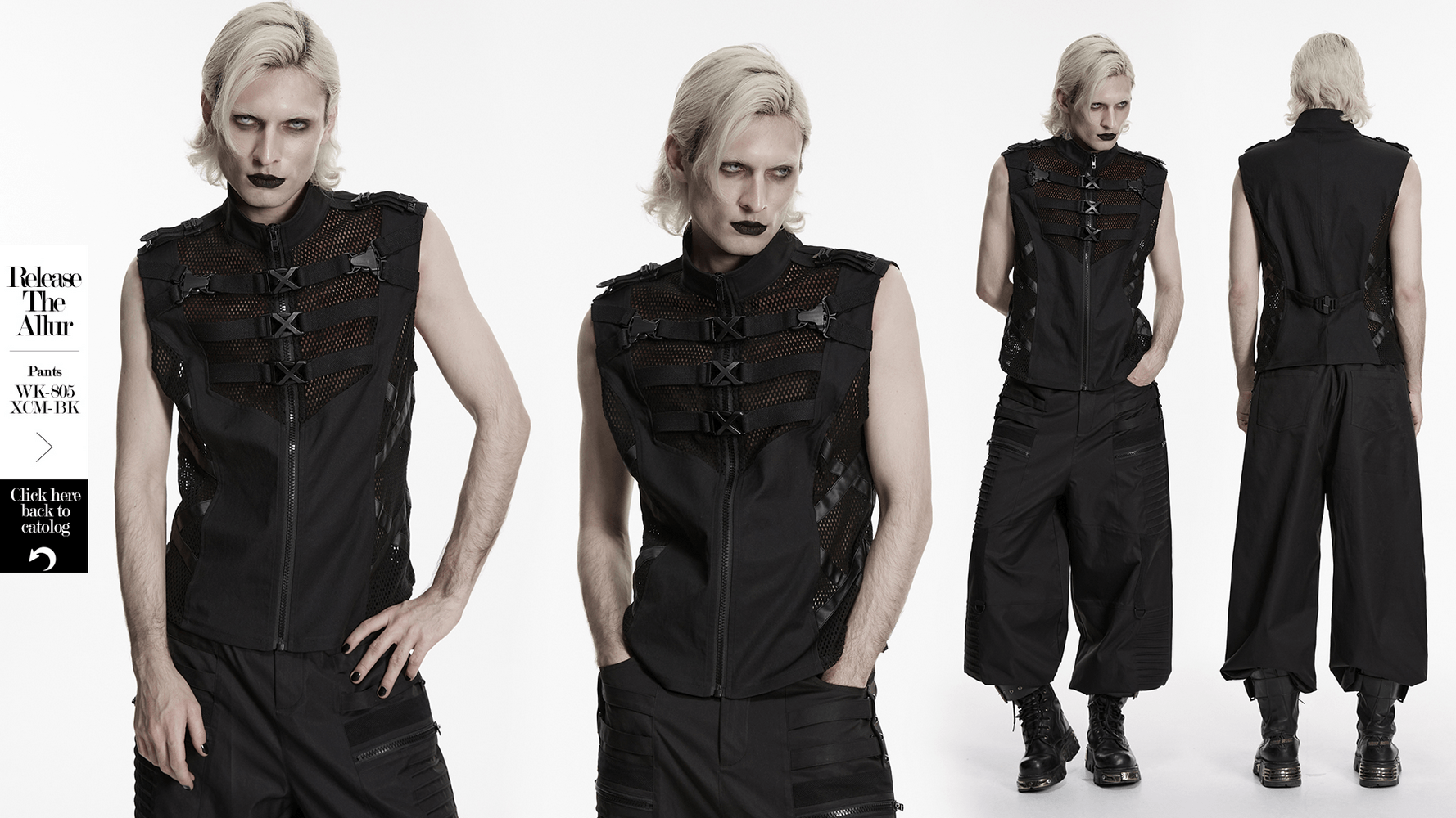 Men's Cyberpunk Tactical Mesh Utility Vest with Buckles